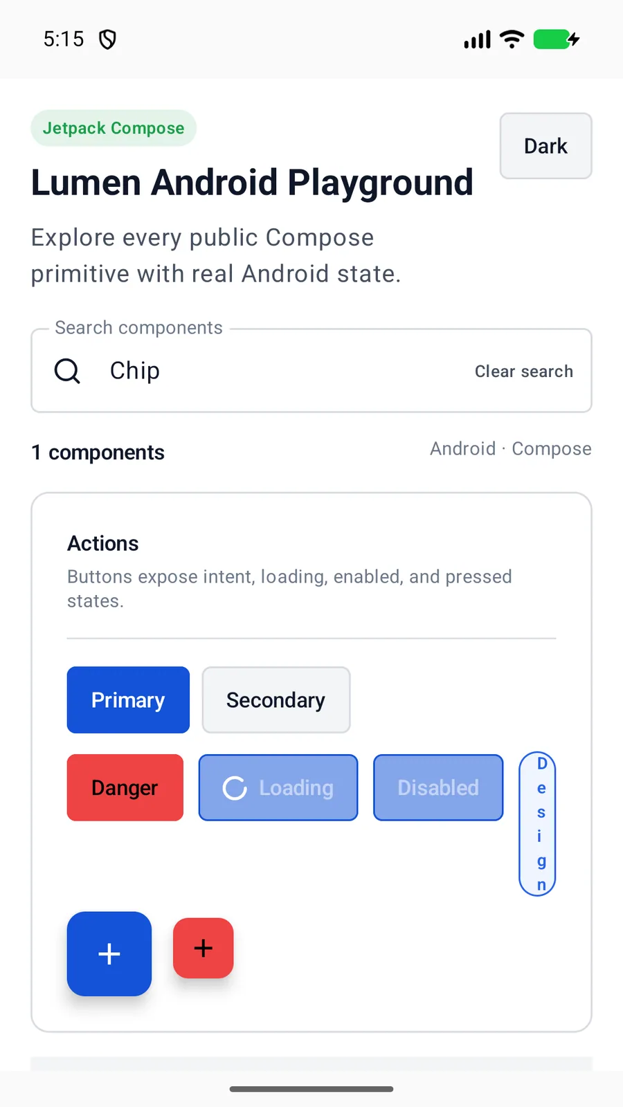 Chip rendered in the Android phone emulator Lumen playground