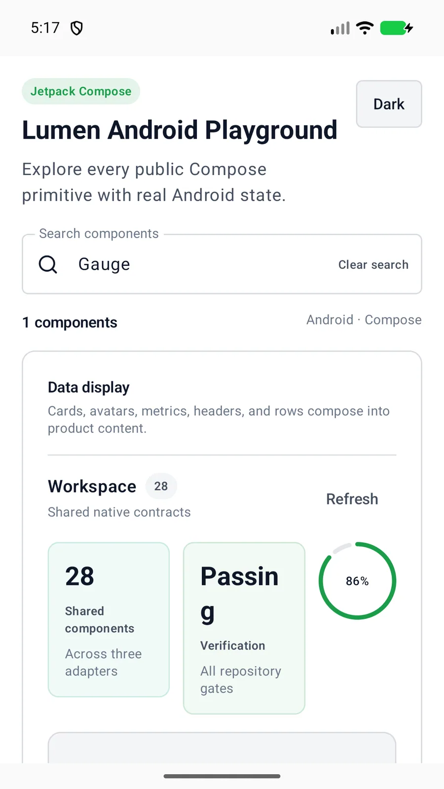 Gauge rendered in the Android phone emulator Lumen playground