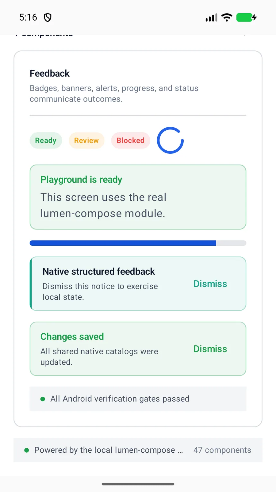 Status bar rendered in the Android phone emulator Lumen playground