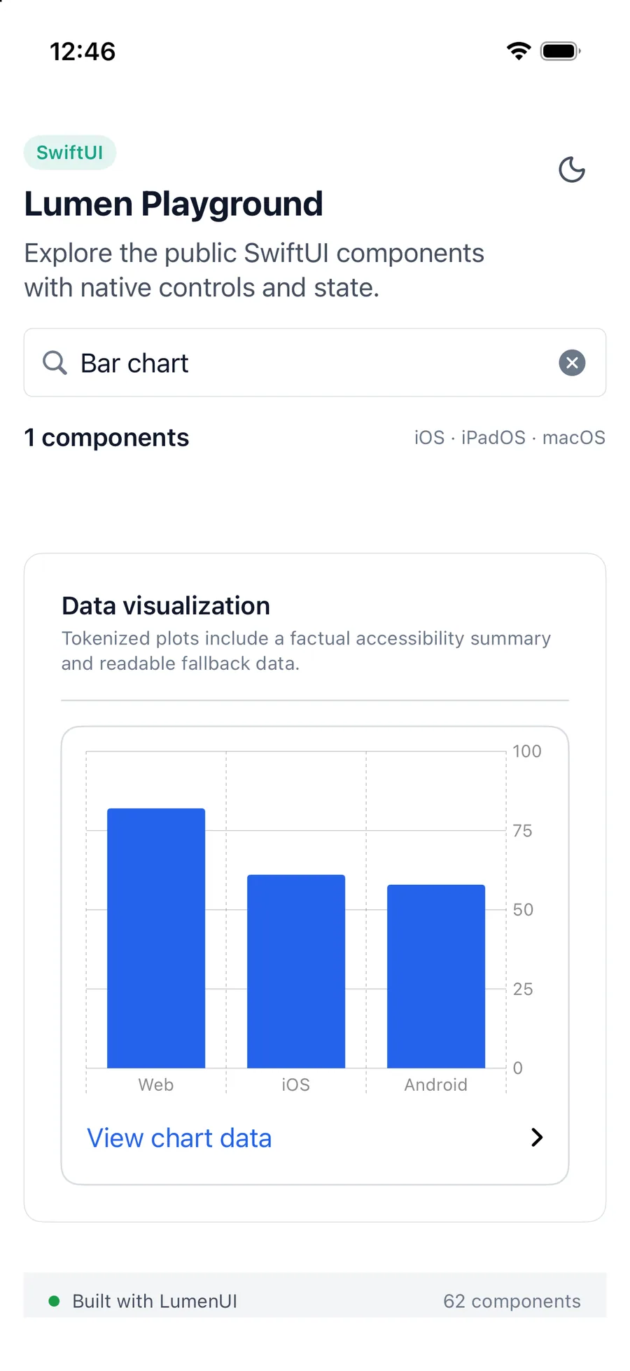 Bar chart rendered in the iPhone simulator Lumen playground