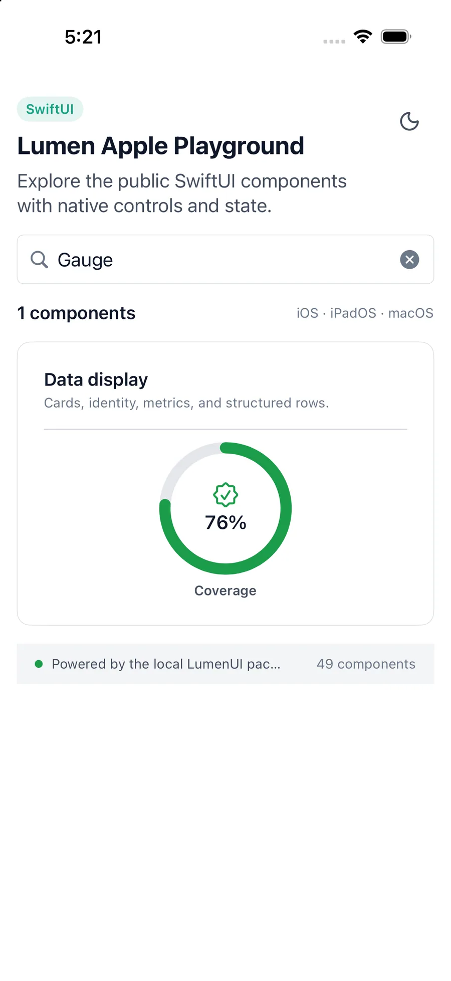 Gauge rendered in the iPhone simulator Lumen playground