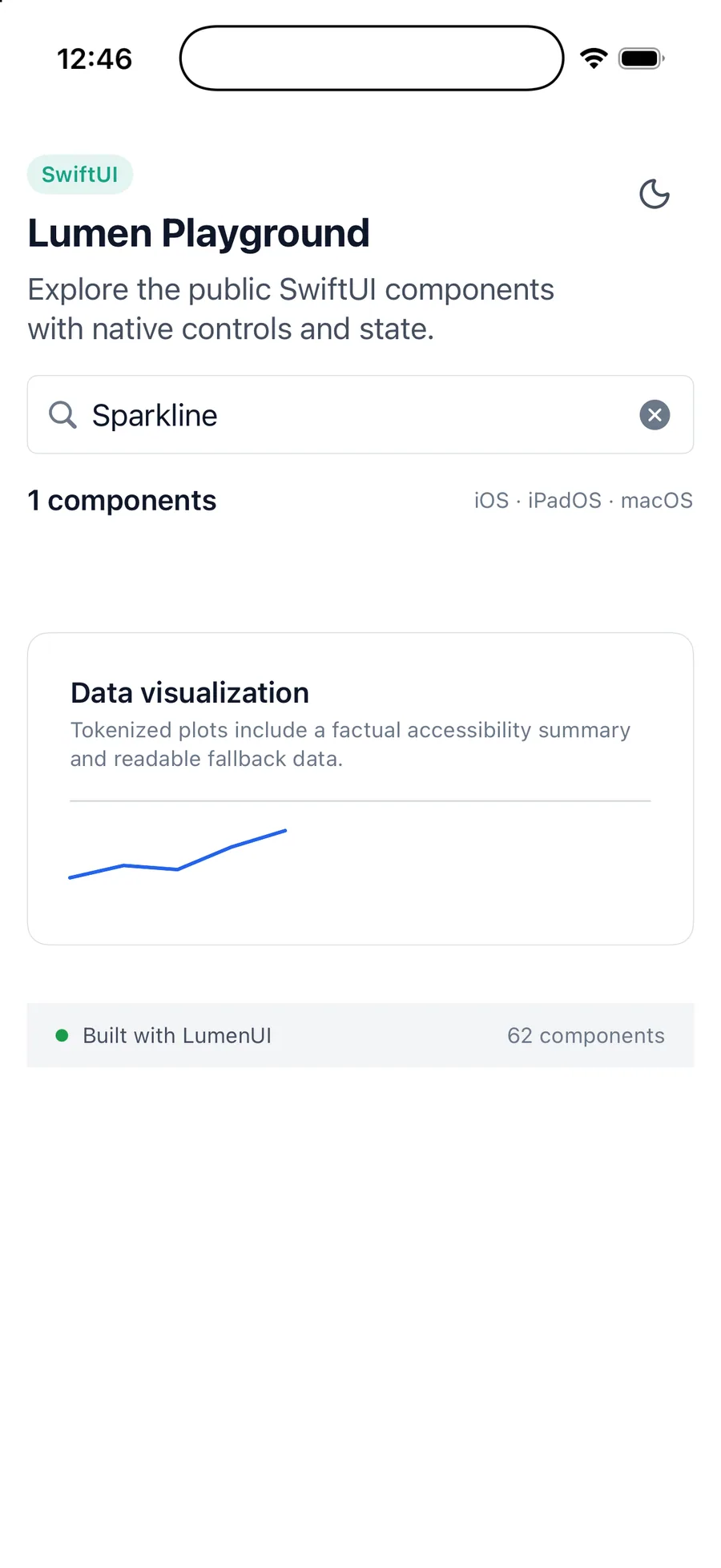 Sparkline rendered in the iPhone simulator Lumen playground