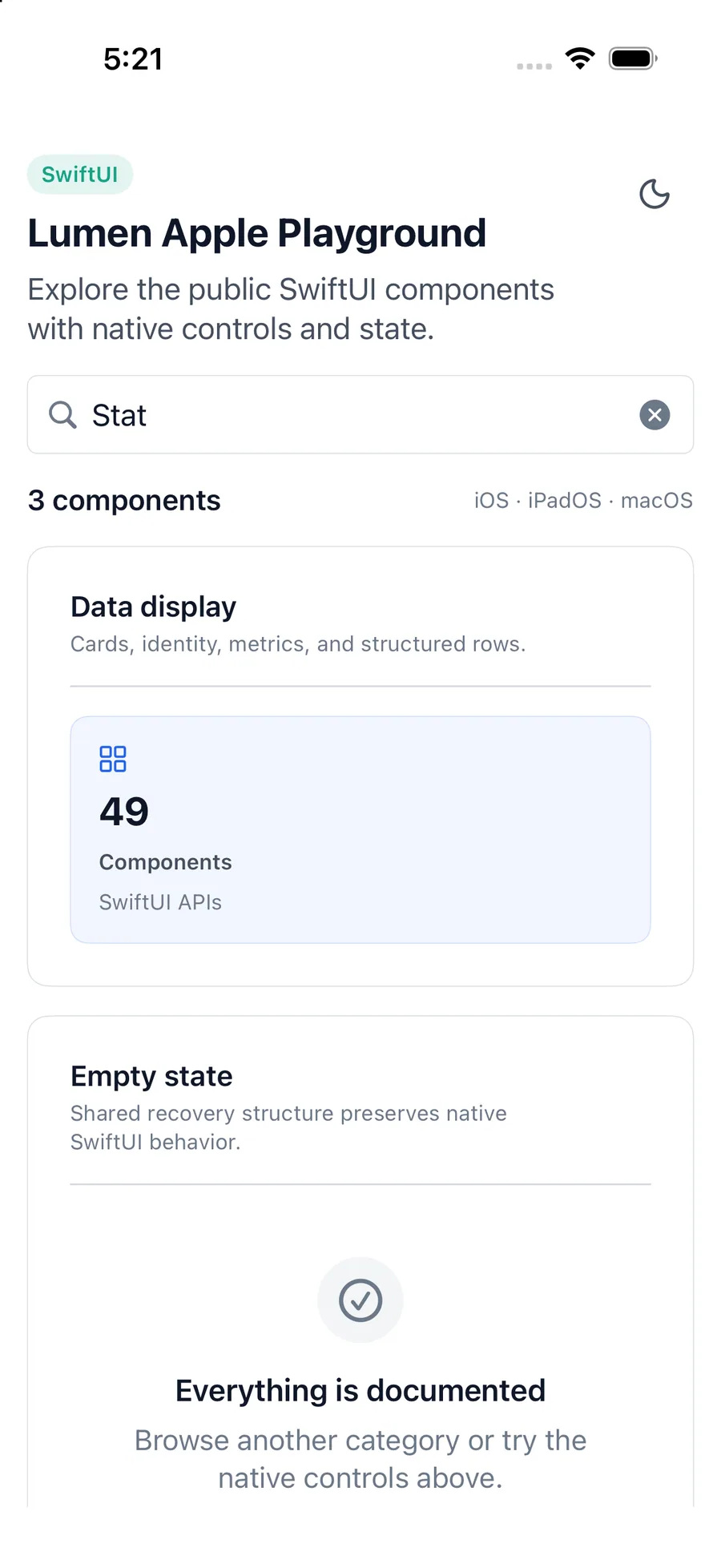 Stat rendered in the iPhone simulator Lumen playground