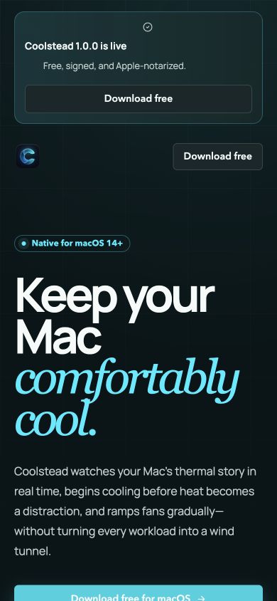 Coolstead website on mobile