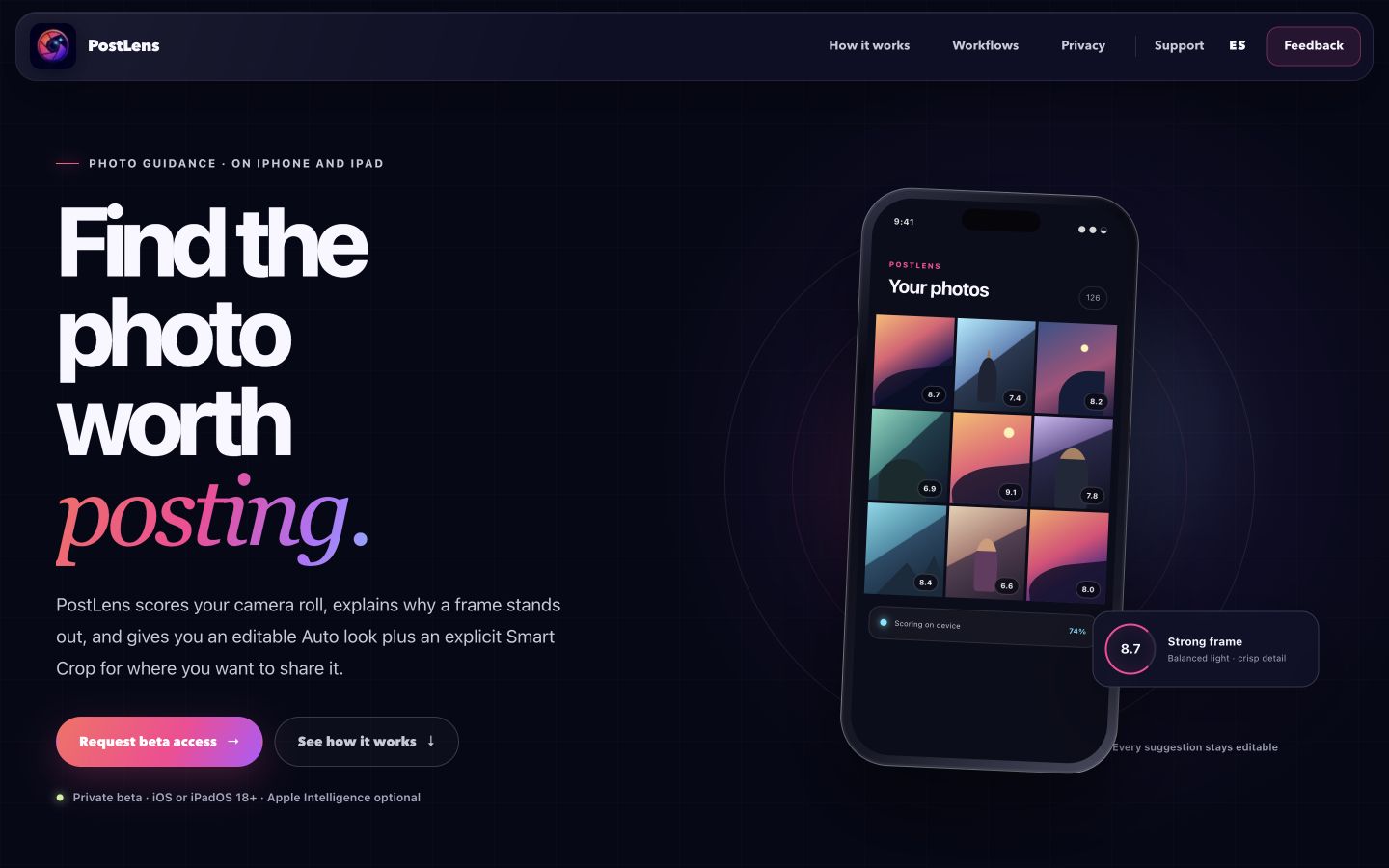 PostLens website on desktop